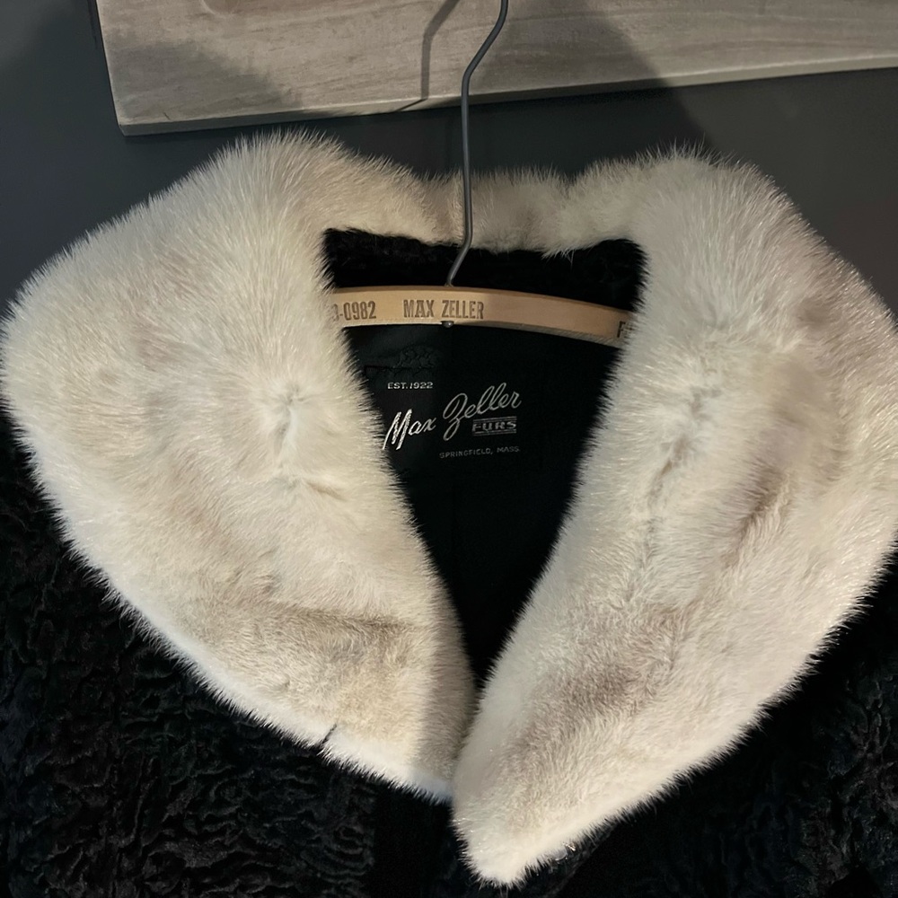 Black mink jacket with off white mink accents